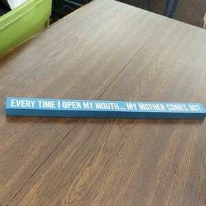 “5/$20” funny woodblock sign white and blue